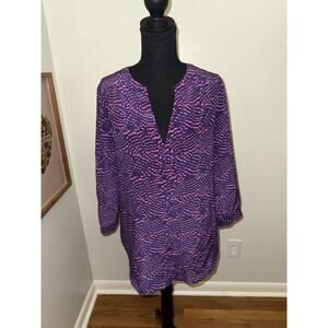 Ellie Kai Womens Size 8 Top Tunic 100% Silk Pleated 3/4 Sleeve Airy Flowy Purple